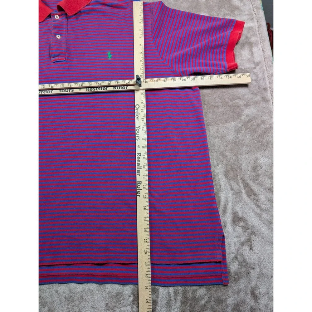 Polo Ralph Lauren Polo Shirt Mens 4XB Red Blue Striped Short Sleeve Cotton Logo